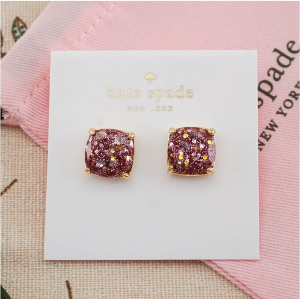 NEW Kate Spade New York Glitter Square Stud Earrings Multicolor Dust Bag NWT